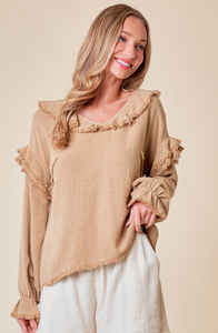 Frayed Ruffle Woven Top