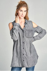 Tencel Button-Up Shirt w/Cold Shoulder (Small)