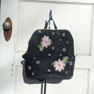 Black Distressed Denim Backpack 