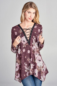 Floral Print Hacci Knit Trapeze Top