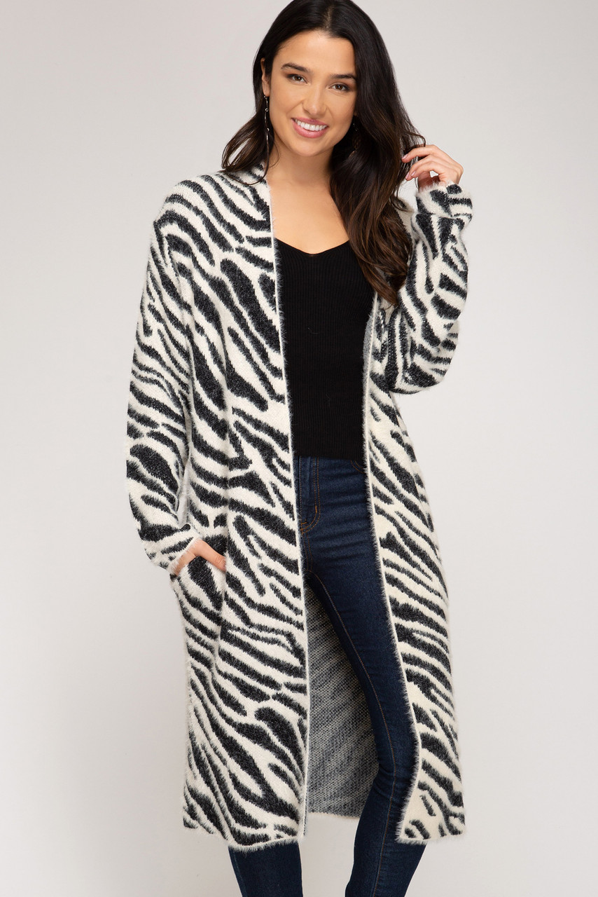 Zebra Print Fuzzy Cardigan Zebra Print Fuzzy Cardigan