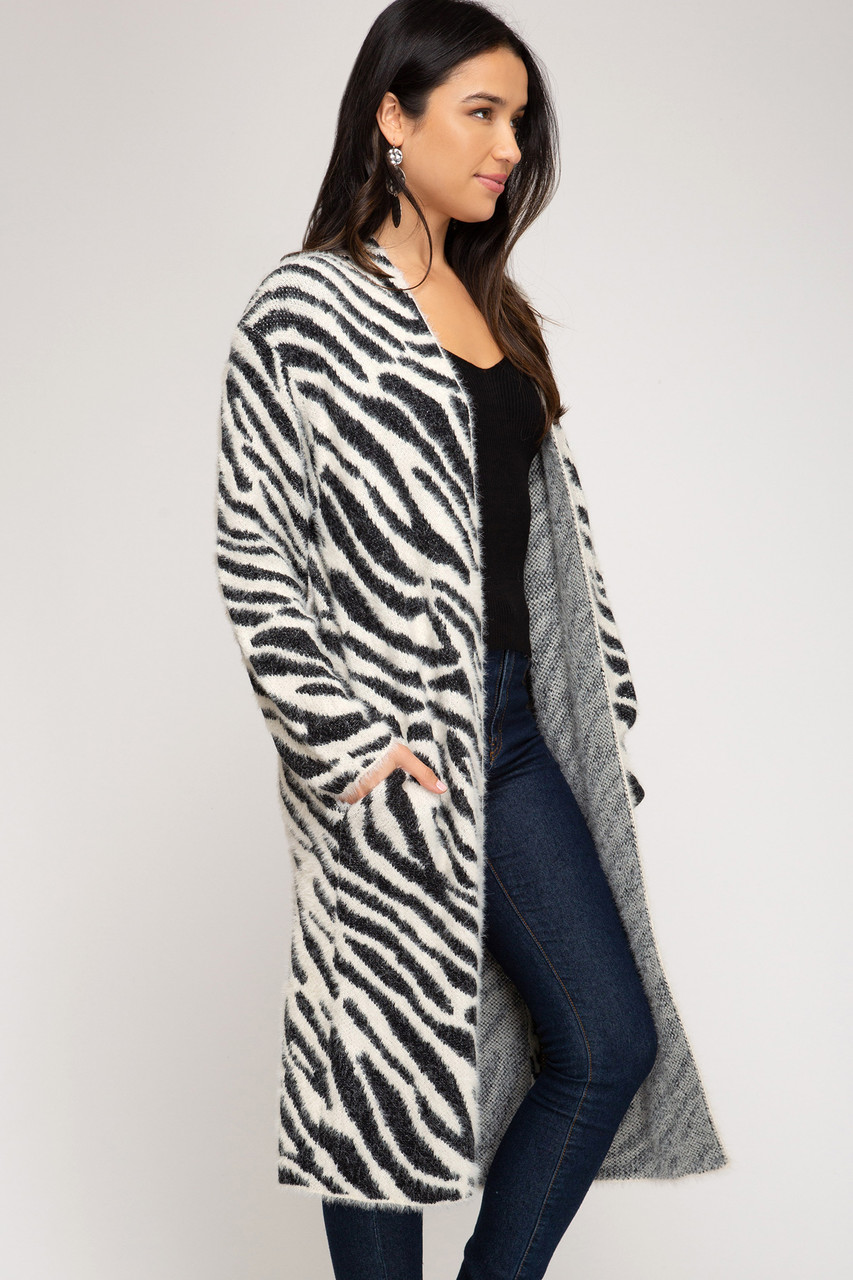 zebra print long cardigan