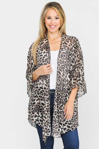 PLUS Sheer Leopard Print Kimono Cardigan