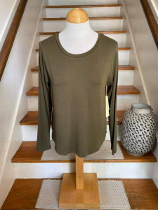 Long Sleeve Crew Neck Top (Olive-XL)