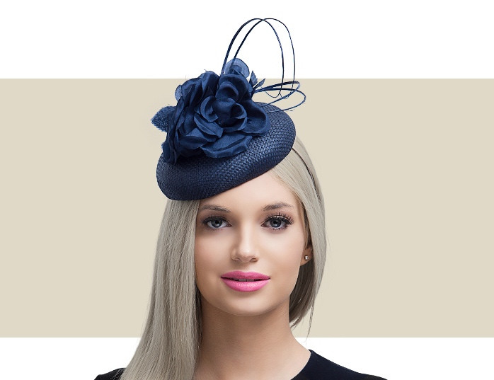 Caddie Navy Blue Fascinator with Fabric-Covered Headband