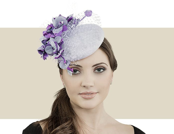 Alyssa Lilac Fascinator Hat with Orchid 