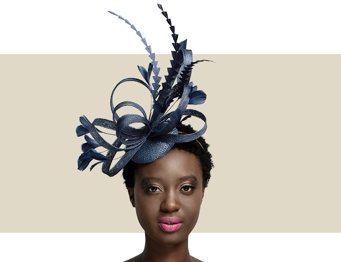 navy and white fascinator hat