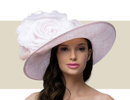 SMALL OVAL HAT WITH SATIN BAND - Pale Pink