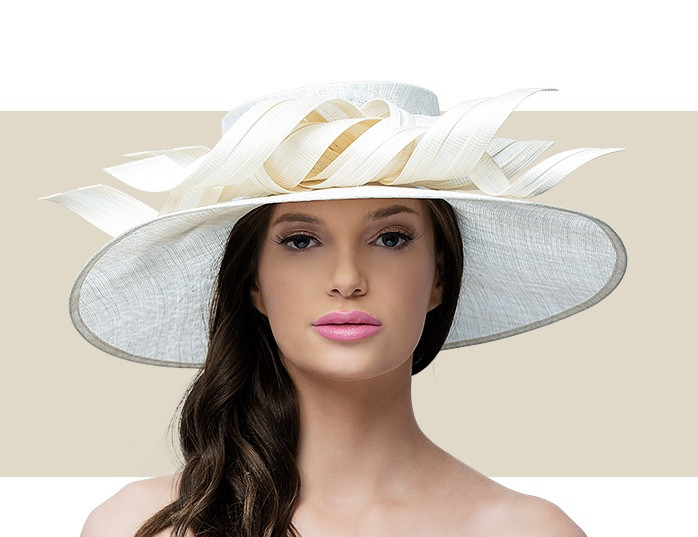LARGE DOWNTURN RIBBON HAT - Ivory 