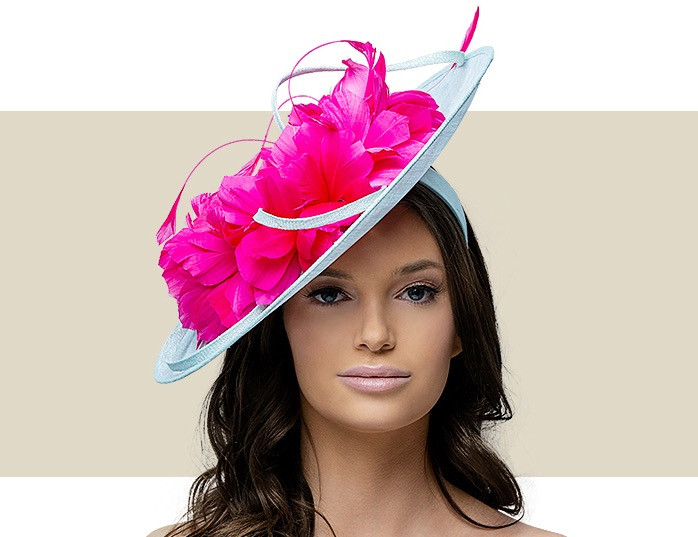 Blush pink offers and dark blue wedding fascinator. Pink and blue fascinator.