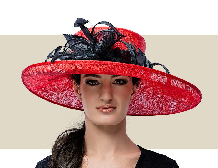 red and black derby hat