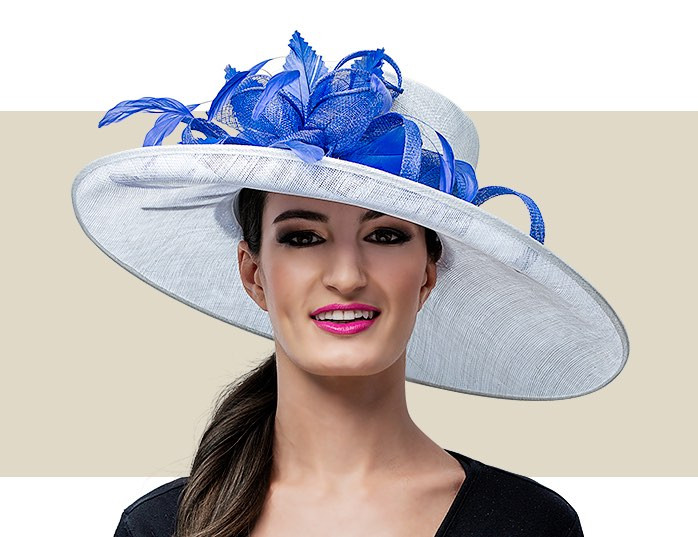 blue and white wedding hat