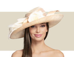 SMALL OVAL HAT WITH ORGANDIE DETAIL - Nude and Ivory