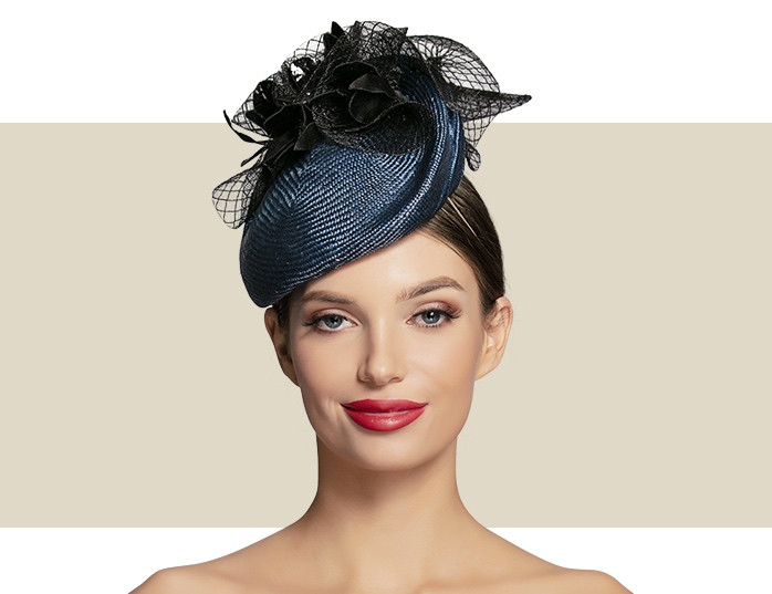 HEART-SHAPED COCKTAIL HAT - Black and Navy - Gold Coast Couture