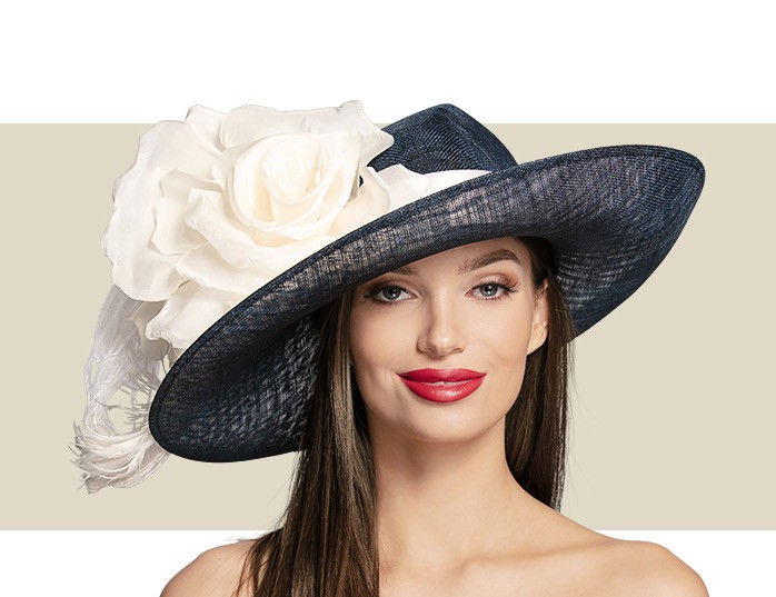 navy and ivory wedding hats