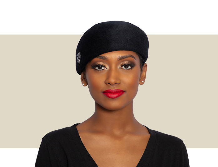 WOMENS VELOUR BERET HAT - Black - Gold Coast Couture