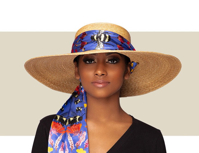 Straw Sun Hat with Scarf