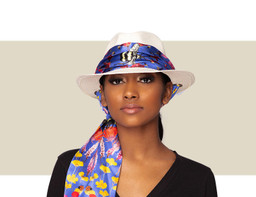 PANAMA HAT - Natural with Blue Silk Scarf