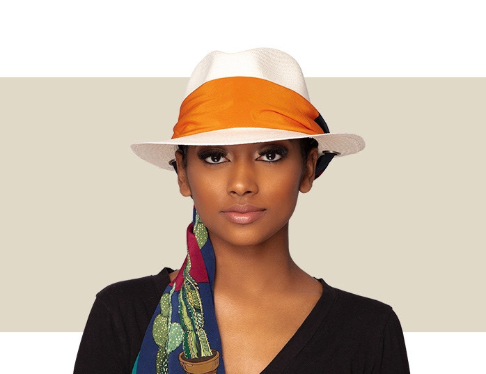 PANAMA HAT - Natural with Cactus Scarf - Gold Coast Couture