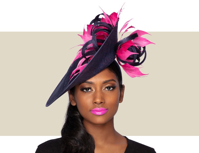 CHERI FASCINATOR HAT - Navy Blue and Hot Pink - Gold Coast Couture