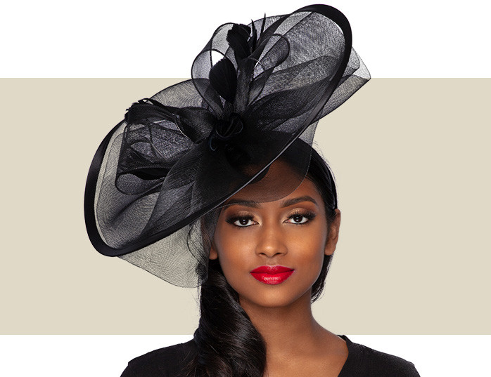 black and beige wedding hats