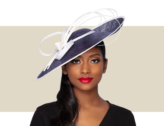 LILLY FASCINATOR HAT - Navy Blue and Ivory - Gold Coast Couture