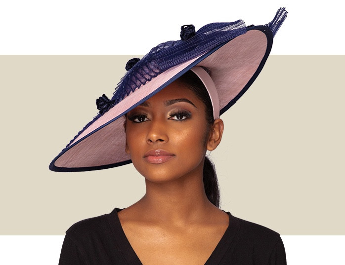 RAINA FASCINATOR HAT - Light Pink and Navy Blue - Gold Coast Couture