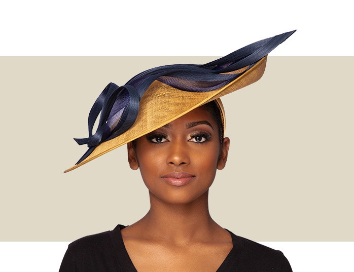 MIRAH HAT - Mustard Yellow and Navy Blue - Gold Coast Couture