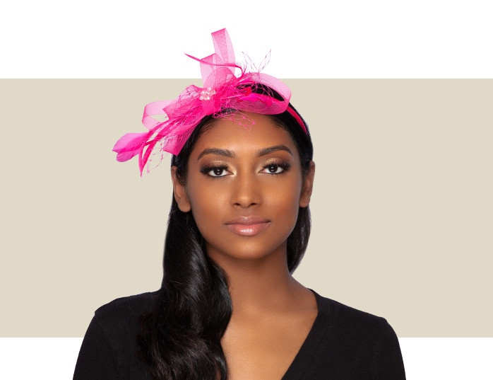 bright pink fascinator and bag