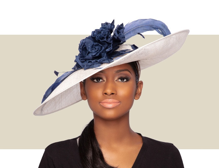 navy and ivory wedding hats