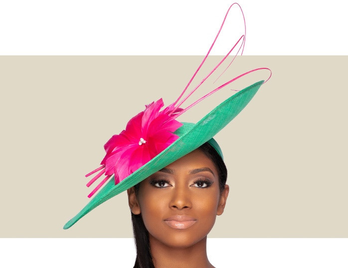 ARIA FASCINATOR HAT - Hot Pink and Green - Gold Coast Couture