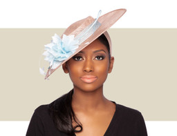 LADIES BOATER HAT - Natural and Light Blue