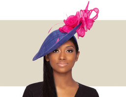 ANALIA FASCINATOR HAT - Pink and Ink Blue