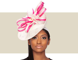 GIOVANNA FASCINATOR HAT - Ivory and Hot Pink