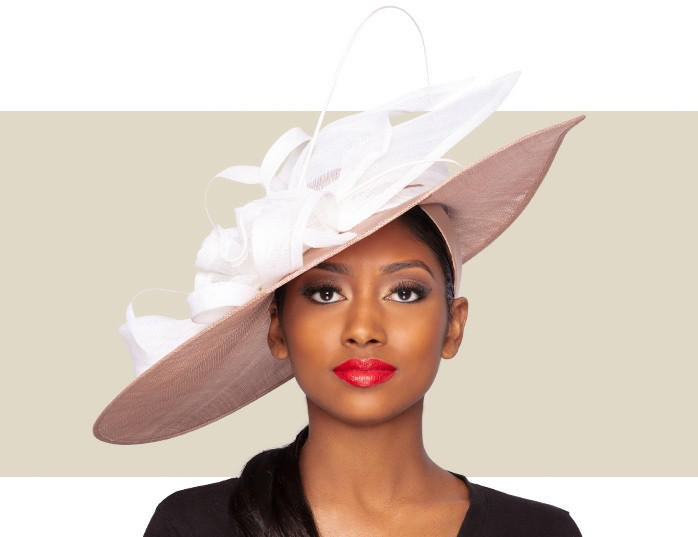 GIANNA FASCINATOR HAT - Natural and White - Gold Coast Couture