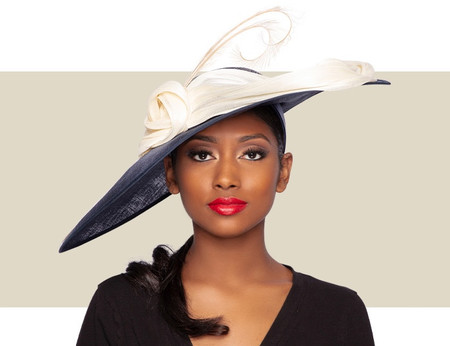MERTA HAT - Navy Blue and Ivory - Gold 