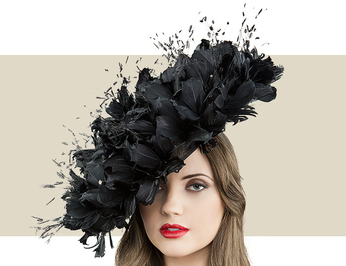 Cha Cha Black Fascinator Disc Hat with Feather Flower