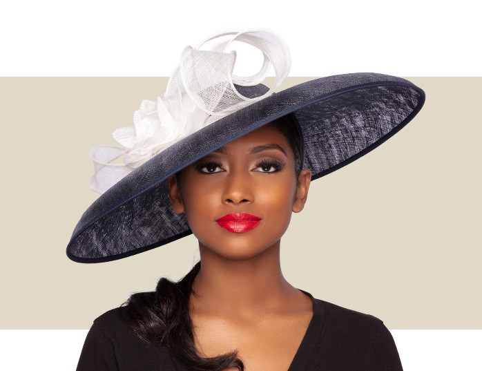 CHRISTIAN HAT - Navy Blue and Ivory - Gold Coast Couture