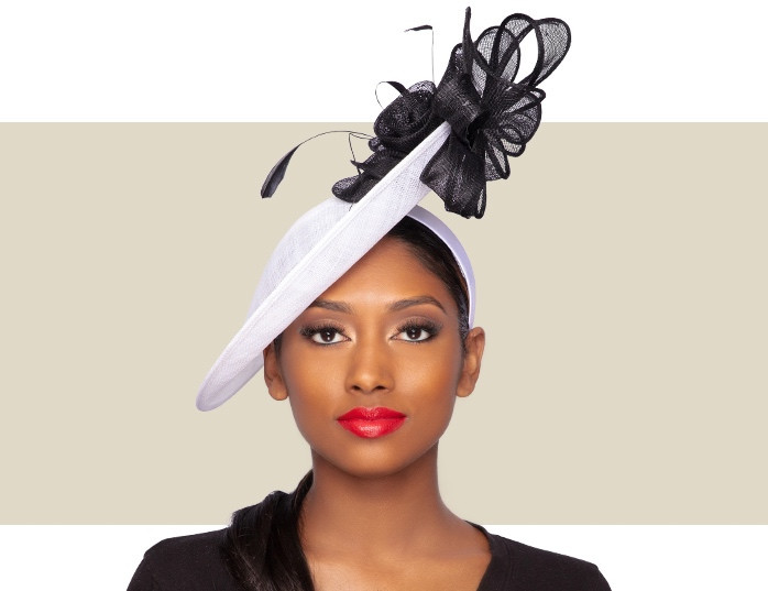 ANALIA FASCINATOR HAT - White and Black - Gold Coast Couture