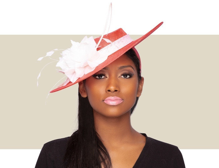 LADIES BOATER HAT - Coral and White - Gold Coast Couture