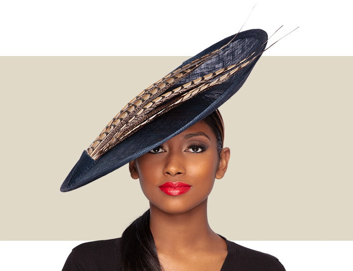 KALYNA HAT - Navy and Pheasant Feather - Gold Coast Couture