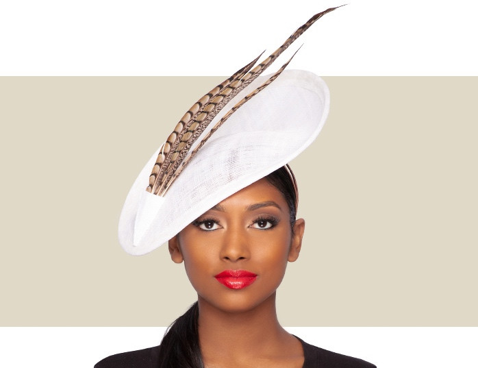 KATERYNA HAT - Ivory and Pheasant Feather - Gold Coast Couture
