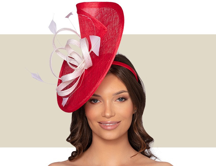 ROANNE FASCINATOR - Red and White - Gold Coast Couture