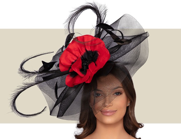 TOULOUSE HEADPIECE - Black and Red - Gold Coast Couture