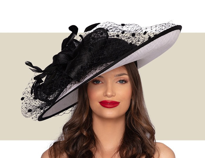 KAY WIDE BRIM HAT - White and Black - Gold Coast Couture