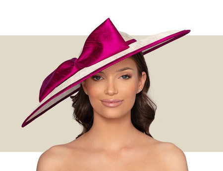 MAYA WIDE BRIM HAT - Ivory and Magenta 