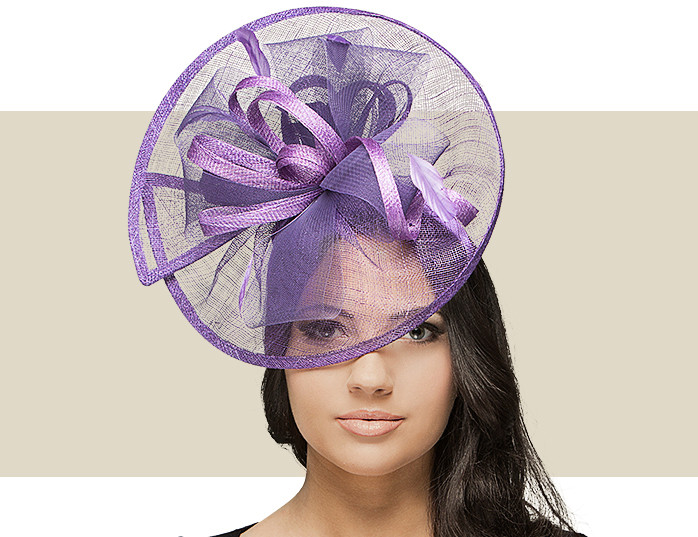 e7210pur Adelaide Sinamay & Feather Fascinator on Clip Purple 