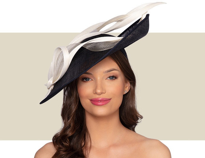 MIRAH FASCINATOR HAT - Ivory and Navy Blue - Gold Coast Couture