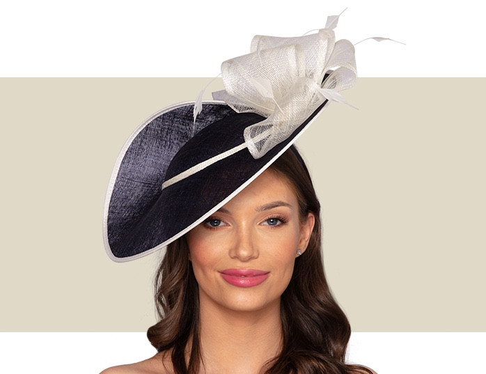 ZURI FASCINATOR HAT - Navy Blue and Ivory - Gold Coast Couture
