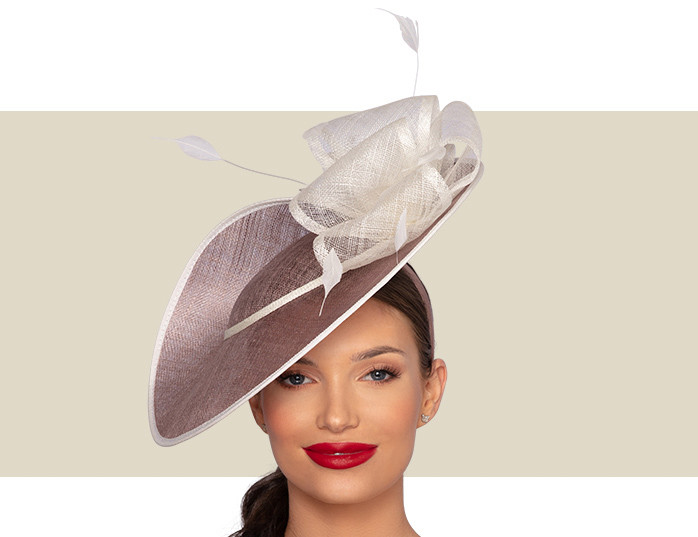 ZURI FASCINATOR HAT - Taupe and Ivory - Gold Coast Couture
